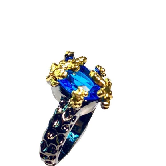 Blue Topaz Gemstone in a Unique Black Gold Ring (7) - Picture 7 of 7